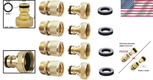 Durable 3/4 Inch GHT Quick Connect Hose Adapters - 8 Solid Brass Connectors