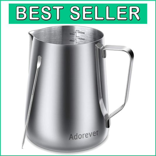 50oz Stainless Steel Milk Frothing Pitcher & Latte Art Pen for Home Baristas