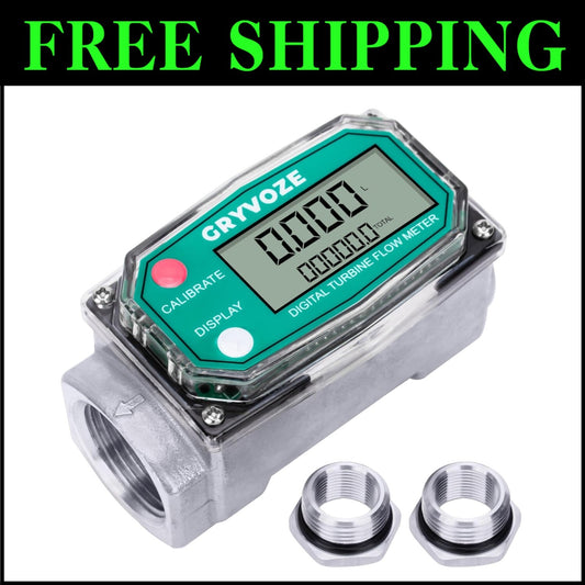 1 Inch Inline Digital Flow Meter - Supports Fluid Measurements up to 26 GPM