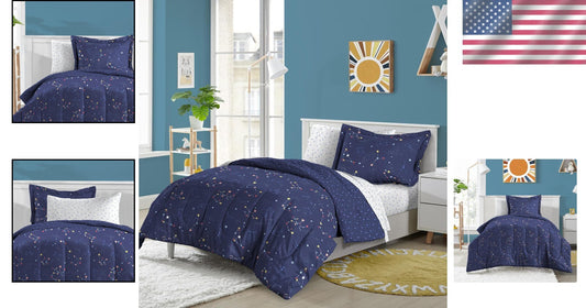 Navy Blue Zodiac Twin Bedding Set - 5-Piece Microfiber Comforter & Sheets