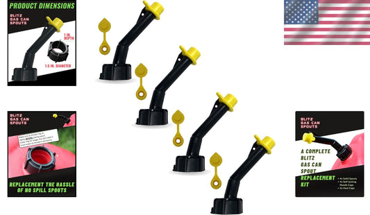 Easy Pour Gas Can Spout Replacement Set - 4 Nozzles & Vent Caps Included