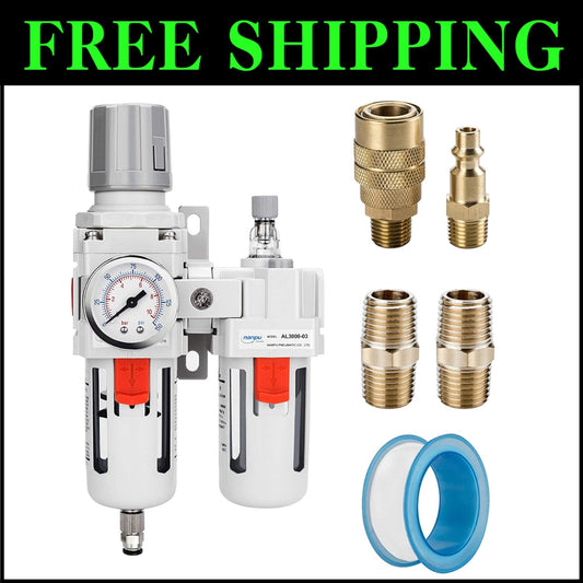 Integrated 3/8" NPT Air Filter Regulator & Lubricator - Complete with Bracket