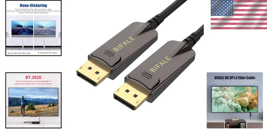 8K Fiber Optic DisplayPort Cable - 25ft, VESA Compatible, Heavy Duty Connector