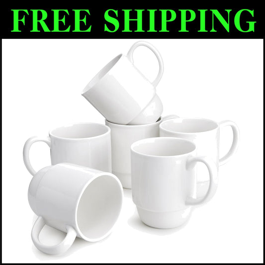 21 Oz Stackable Porcelain Mugs - Set of 6 for Stylish Coffee & Mulled Drinks