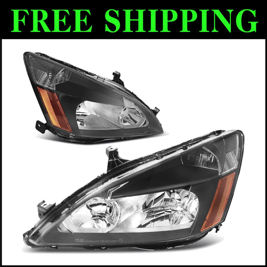 Premium Clear Lens Headlight Assembly for 2003-2007 Honda Accord - Black Housing