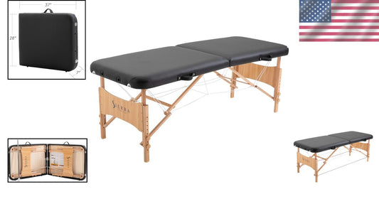 Elegant Black Portable Massage Table - Easy to Clean PU Leather & High Stability