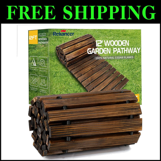 Elegant 12FT Roll Out Cedar Wooden Garden Pathway - Weather-Resistant Walkway