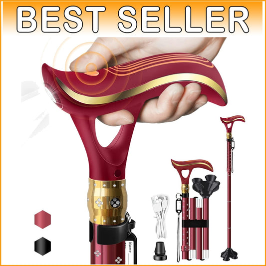 Adjustable Electric Walking Cane with LED Light - Lightweight and Stylish Design