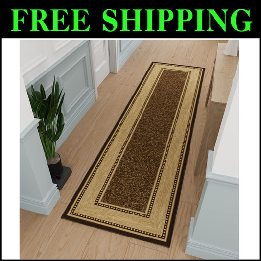 Elegant 2'7" x 9'10" Bordered Design Runner Rug for Hallway & Living Room