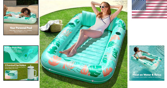 Elegant Aqua Blue Inflatable Lounger with Cup Holders - Pool Float for Adults