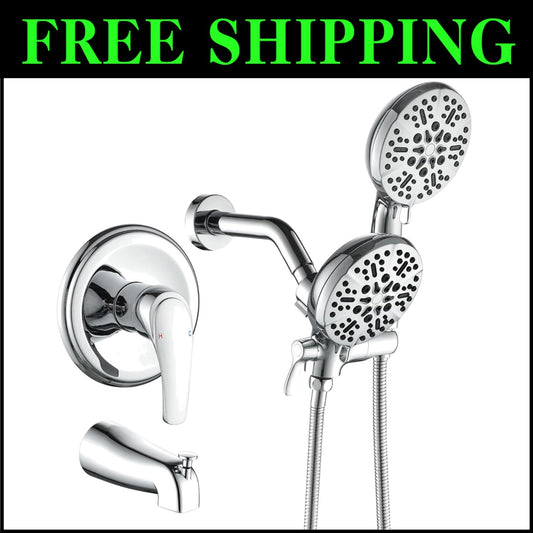 Dual Shower Faucet Set with Tub Spout - Chrome Shower Combo for Luxurious Baths