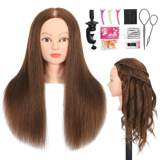 18" Brown Human Hair Mannequin Head - Perfect for Cosmetology Training