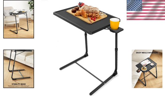 Versatile Folding TV Tray with 6 Heights & 3 Tilt Angles – Modern Black Design