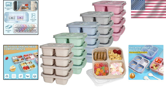 20 Pack BPA Free 4-Compartment Snack Containers - Microwave & Dishwasher Safe