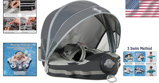 Adjustable Baby Swim Float with UPF Canopy - Perfect for Infants 3-48 Months