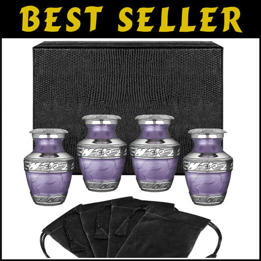 Mini Cremation Urns for Adults - Polished Purple Brass with Velvet Packaging