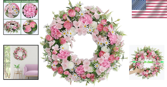 Beautiful Faux Silk Rose & Hydrangea Wreath 24-26 In - Spring/Summer Elegance