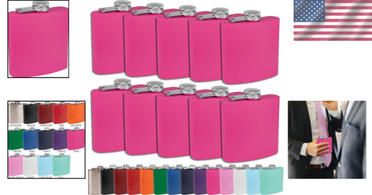 Stylish 6oz Round Pink Stainless Steel Flasks - Perfect for Wedding Parties