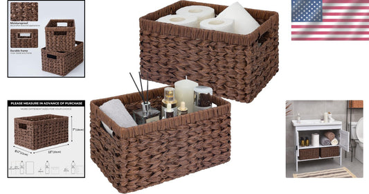 Versatile Waterproof Woven Baskets - 2-Pack for Bathroom and Kitchen Storage