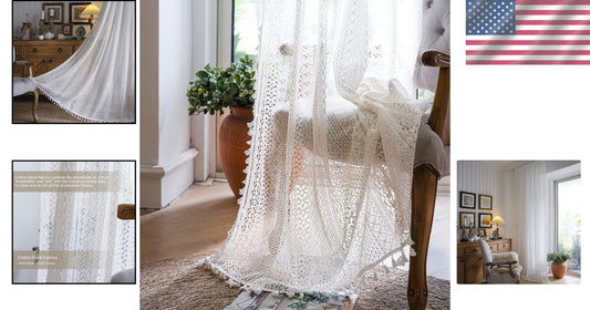 84 Inch Victorian Cotton Lace Curtains - Semi-Sheer Antique Drapes Set of 2