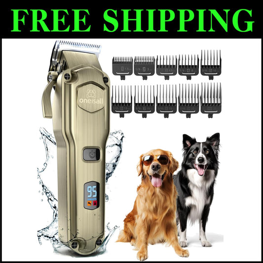Cordless Rechargeable Dog Clippers with 10 Detachable Combs for All Coat Types