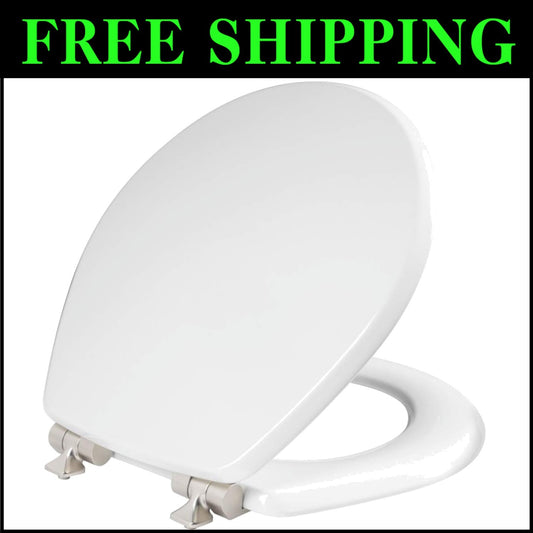 Stylish Round Toilet Seat with Soft Close Feature & Decorative Nickel Hinges