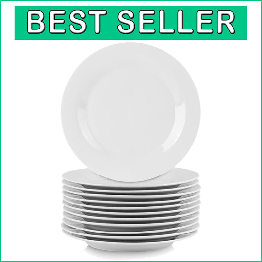Classic Round White Plates Set - 12 Pieces, 7.5" Ceramic for Dining and Events
