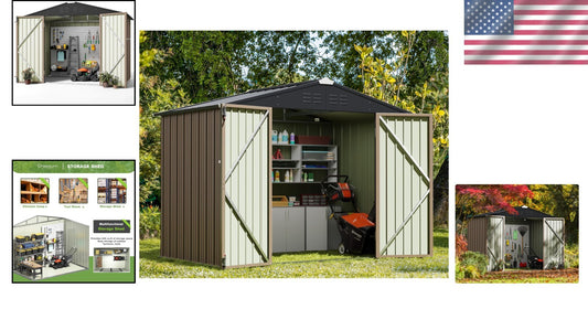 Stylish 8'x6' Metal Utility Shed with Sliding Doors for Organized Outdoors