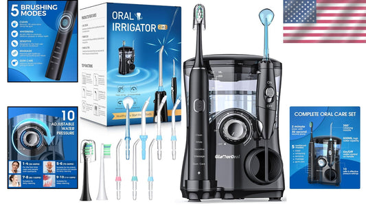 2-in-1 Electric Toothbrush & Water Flosser Combo - 600ML with 10 Pressure Modes