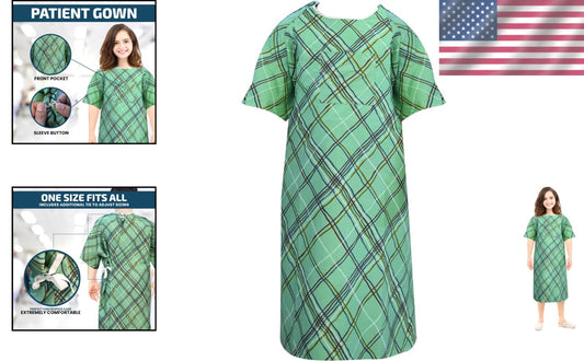 Lightweight IV-Ready Patient Gown with Overlapping Back Closure – Up to 2XL