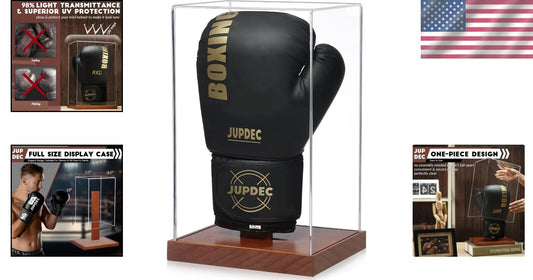 Elegant Boxing Glove Display Case with UV Protection & Solid Wood Base