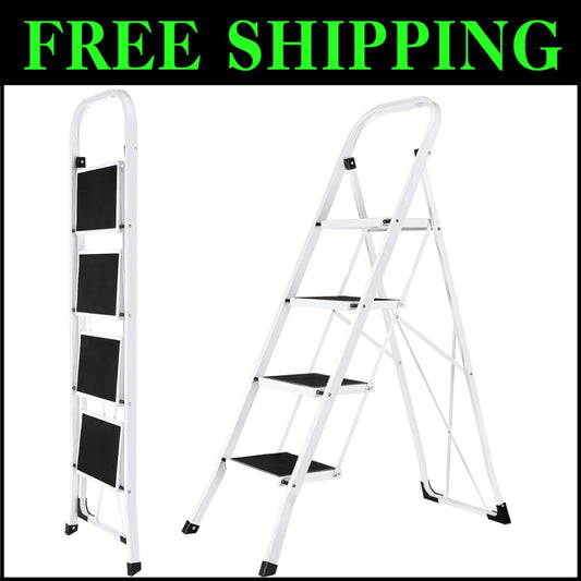 Ultra-Portable 4-Step Step Stool with Safety Handrails – Perfect for All Tasks