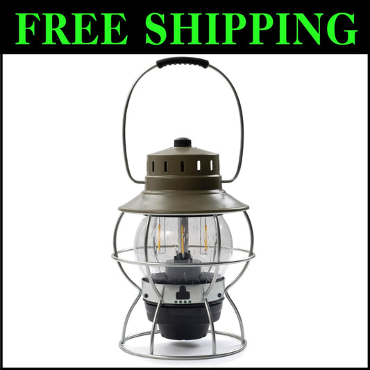 Versatile Vintage LED Lantern - Olive Drab with Copper Accents for Any Setting
