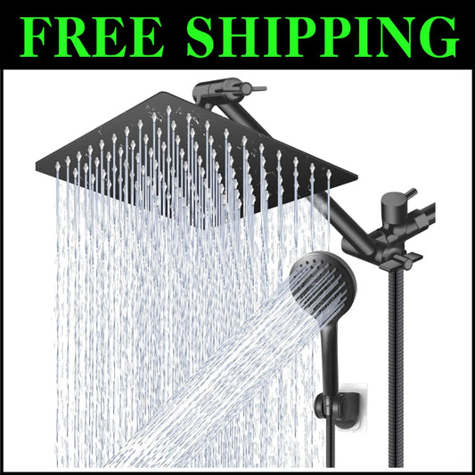 Adjustable 11-Inch Shower Arm with Large 12-Inch Rain Shower & Handheld Combo