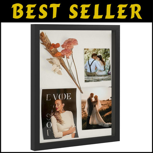 Elegant 16x20 Shadow Box Frame in Black with Shatterproof Plexiglass Cover