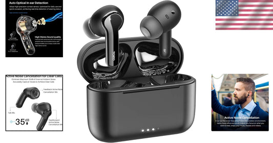 Matte Black Wireless Earbuds with 21-Hour Battery Life & Active Noise Cancelling