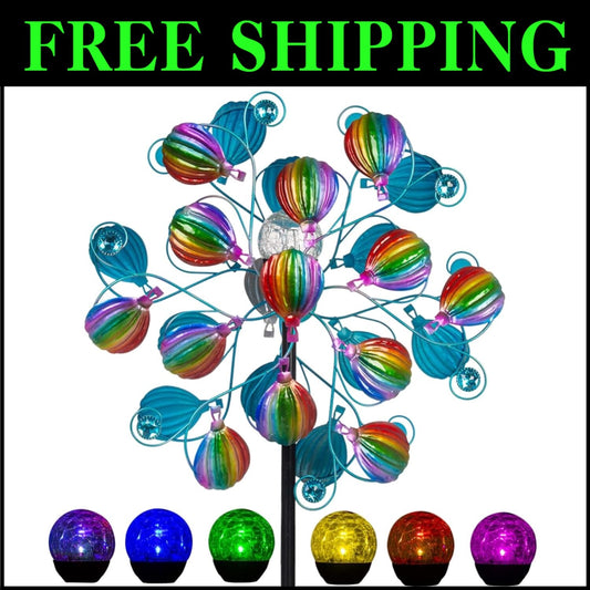 Solar-Powered Hot Air Balloon Kinetic Spinner with LED Lights for Gardens