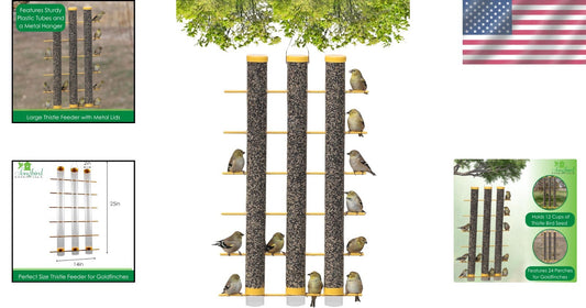Heavy-Duty 3 Tube Finch Feeder with 24 Feeding Perches - Durable and Easy Clean