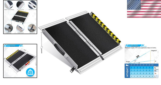 Portable 2FT Aluminum Wheelchair Ramp with Non-Slip Surface - 600 lb Capacity