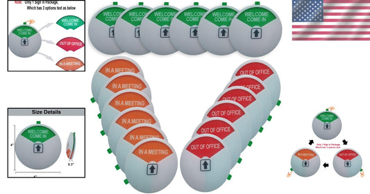 6-Pack Acrylic Privacy Signs: Welcome, In a Meeting, Out of Office - Easy Mount