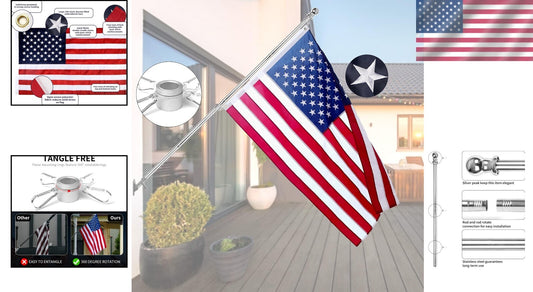 Compact 6 Ft Stainless Steel Flag Pole with Heavy Duty 3x5 Ft American Flag