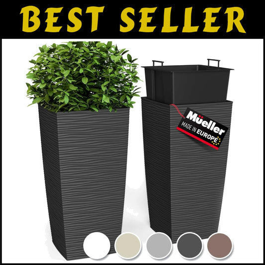 Sturdy Dark Grey 27.5” Tall Planters with Drainage for Outdoor & Indoor Use