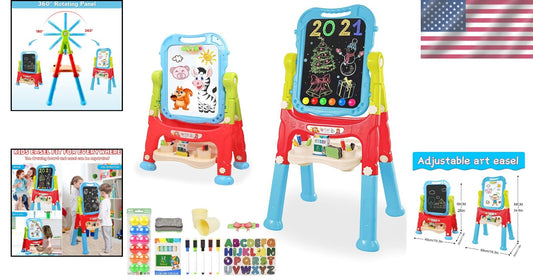 Adjustable Double-Sided Kids Art Easel with 360° Rotation and Accessories