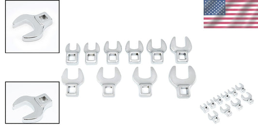Alloy Steel Crowfoot Wrench Set - 10 Metric Sizes, 3/8" Drive, Polished Finish