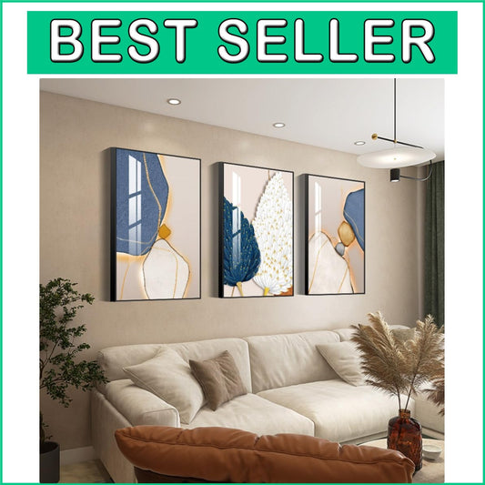 Abstract Wall Art Set of 3 - Large Framed Canvas for Living Room Aesthetics