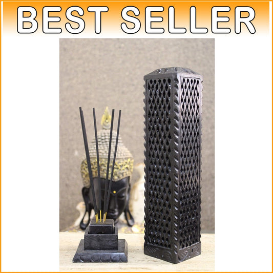 Multi-Purpose Black Soapstone Incense Holder & Tea Light Burner - 3x3x11 Inches