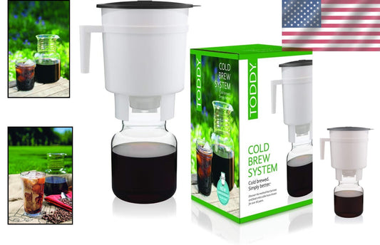 Compact White Cold Brew Coffee Maker - Includes Decanter and Recipe Guide