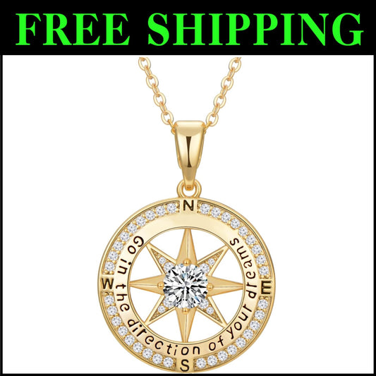 Adjustable Compass Necklace Gift Box for Graduation - Sterling Silver Jewelry