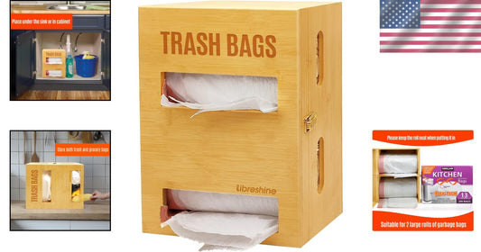 Space-Saving Bamboo Trash Bag Organizer for Kitchen and Garage - Bundle Included