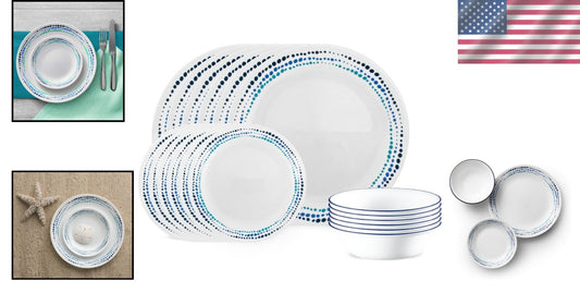 Classic Ocean Blue Dinnerware Set for 6 - Lightweight, Dishwasher Safe & Stylish